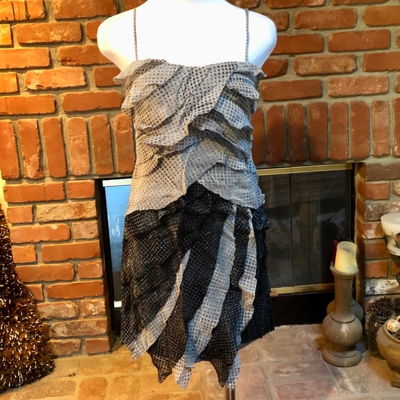 Vintage Black Gray Spaghetti Strap Ruffle Layered Cocktail Holiday Party… - Picture 8 of 8
